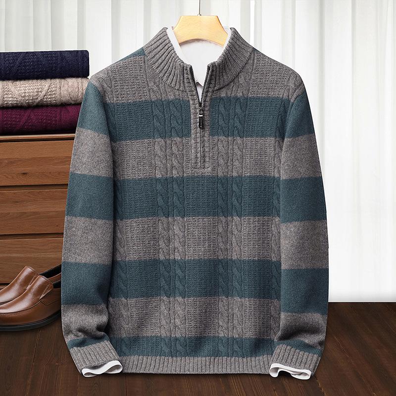 2025 Men s Casual Wool Half-Zip Sweater - Thick Fine Knit Winter Style (M26028) L