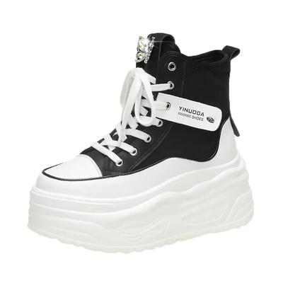 Μοντέρνες γυναικείες μπότες καμβά ψηλές, μπότες για ξέπλυμα, αθλητικά παπούτσια με τακούνι σφήνα, οπτικές σόλες, μποτάκια, μόδα άνοιξη και φθινόπωρο, 8 εκ.