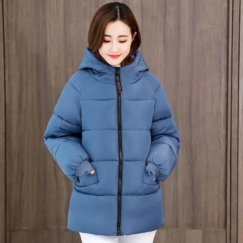 Women Winter Simple Causal Plus Size Jacket Loose Warm Hooded Parka Outerwear