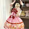 Sweet Milk Bear Lolita JSK Dress Japanese Kawaii Bear Print Jumper Skirt Daily Casual Strap Lo Dress Women Tea Party Outfit
