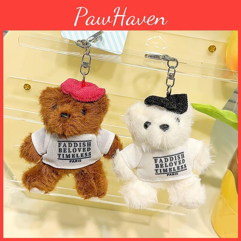 And Trendy White Brown Teddy Bear Plush Keychain Hangable Decoration For Keys