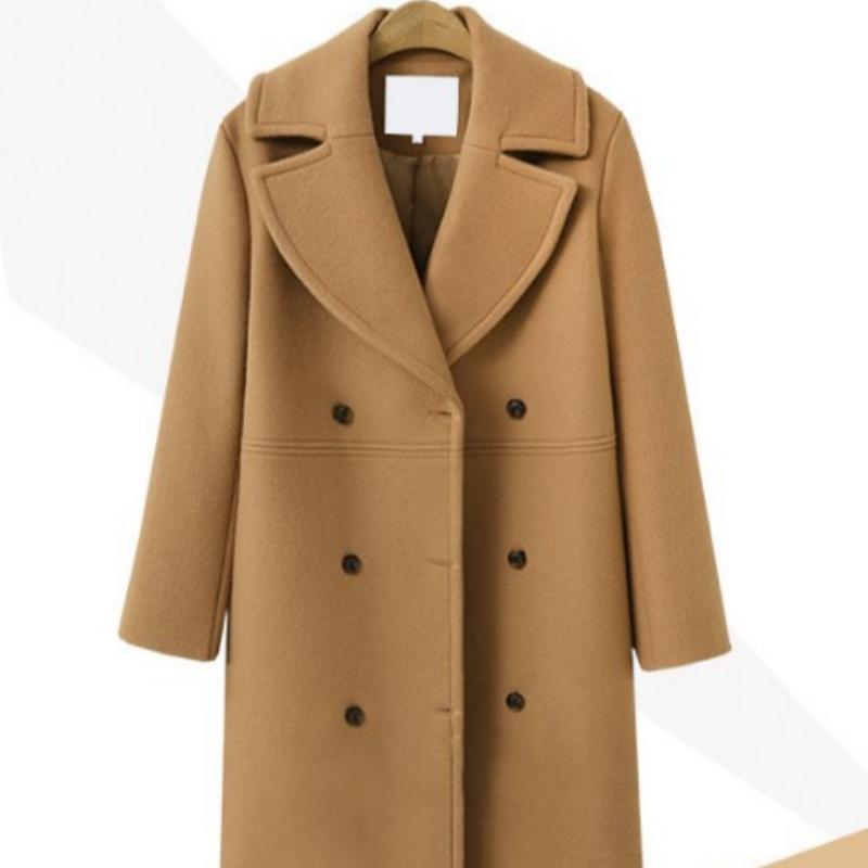 Autumn and Winter Plus Size Women's Woolen Coat Double-breasted Mid-length Trench Coat