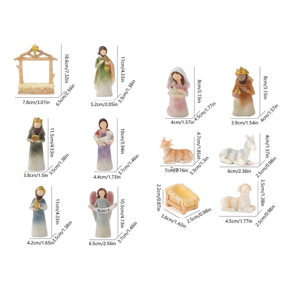 Christmas Nativity Jesus Nativity Set Holy Family Statue 12 Pieces Figurines Christmas Decorations For Indoor Fireplace Table