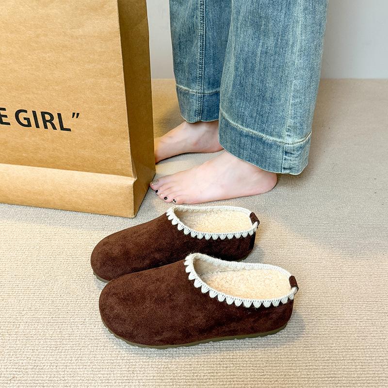 Thick-bottomed bag head Boken half slippers women's 2025 autumn leisure one-pedal lace casual versatile retro slippers women