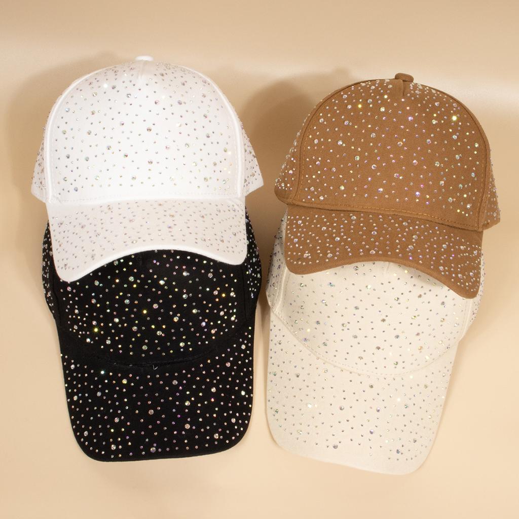 Casquette de baseball unie de couleur pure avec décoration strass ciel étoilé Chapeau universel quatre saisons pour hommes et femmes