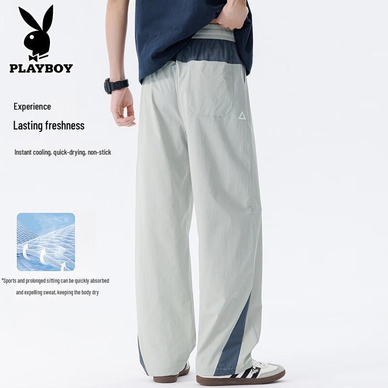 PLAYBOY Men s Summer Ice Silk Quick-Dry Loose Straight Casual Pants 5XL