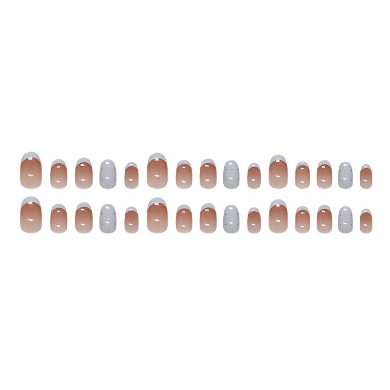 24 Pieces milk blue French style gradual change polka dot temperament white summer atmosphere nail patch removable wearable nail 30 pieces
