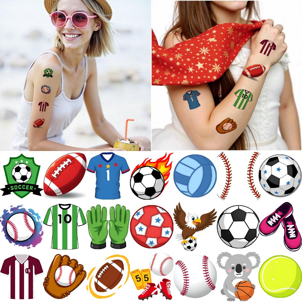 63 Stück Temporäre Tattoos Fußball Aufkleber Cartoon Fußball Aufkleber Wasserdicht Langlebig Körper Aufkleber Für Frauen Wangen Männer