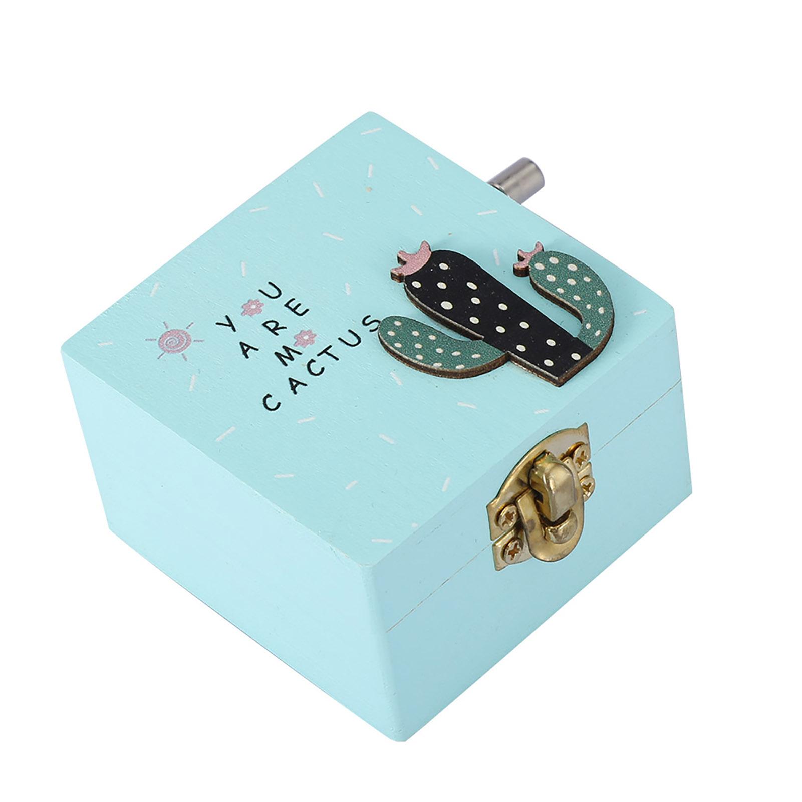 

Mini Wooden Music Box Hand Crank Mechanical Music Box Birthday Gift Blue