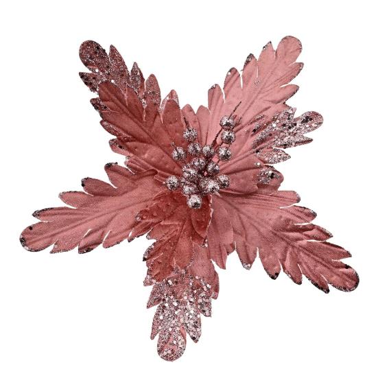 DYS Artificial Flowers with Gold Powder & Beads, Multi-Color Glitter Christmas Flowers, Multi-Layered Fabric Petals, Bendable Stems for Holiday
