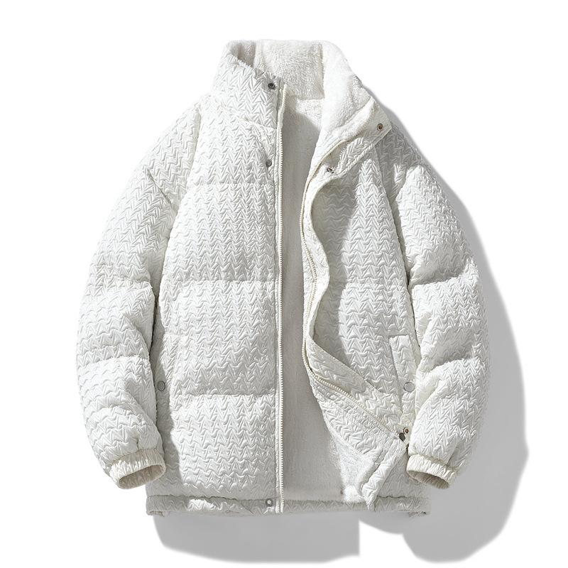 

2025 winter stand-up collar cotton jacket men s fleece thickened warm bread suit new casual trend cotton clothes 4XL белый