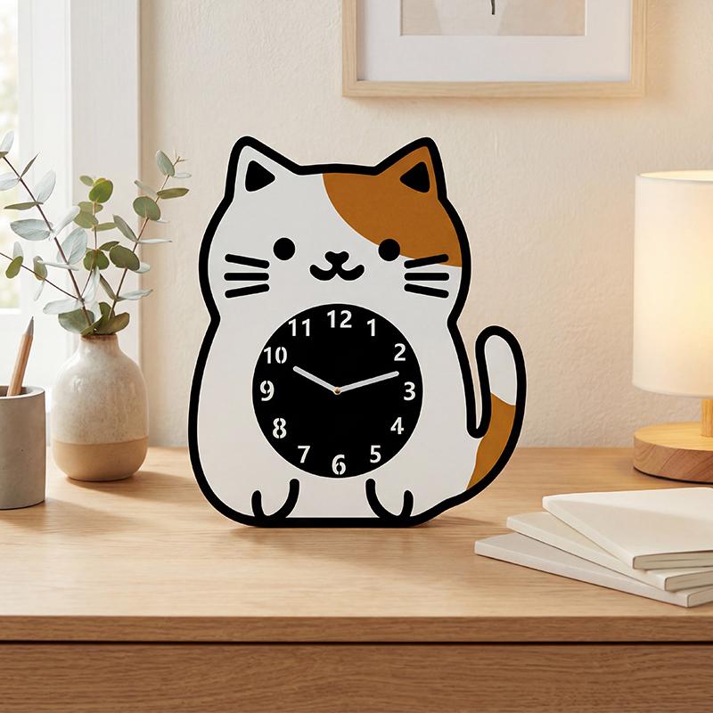 Cartoon Cat Wall Clock Cute Home Desktop Clock Mute Clock Living Room Bedroom Office Decorative Clock