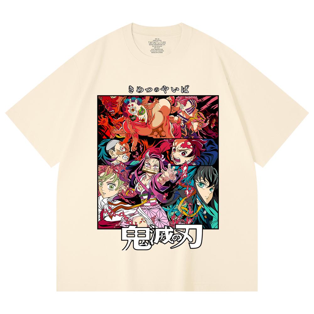 

230 Gsm 100% Cotton Demon Slayer V26 Print Unisex Heavy Cotton T Shirt XS абрикосовый