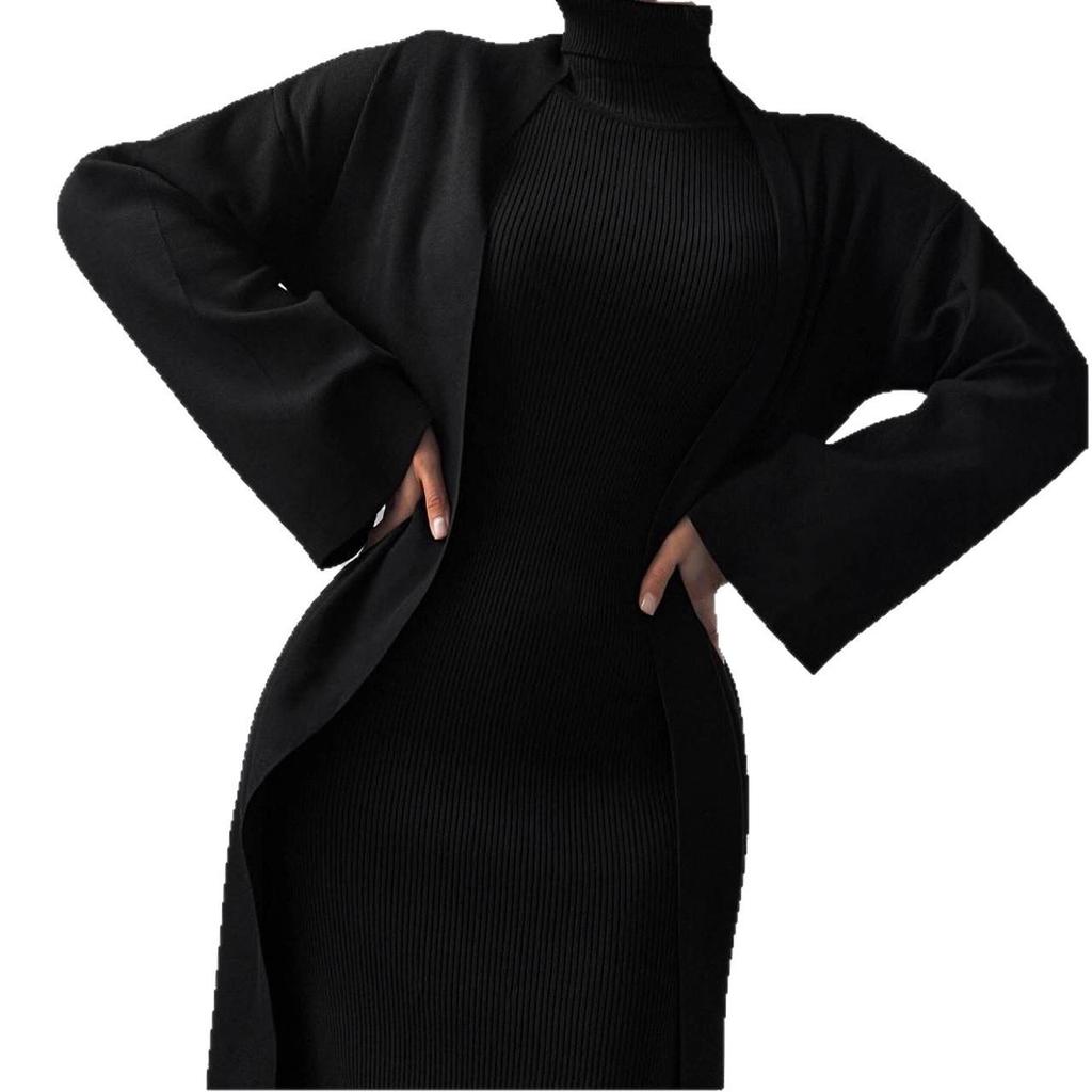 2025 Autumn Women's Fashion High Neck Loose Knit Sweater Dress