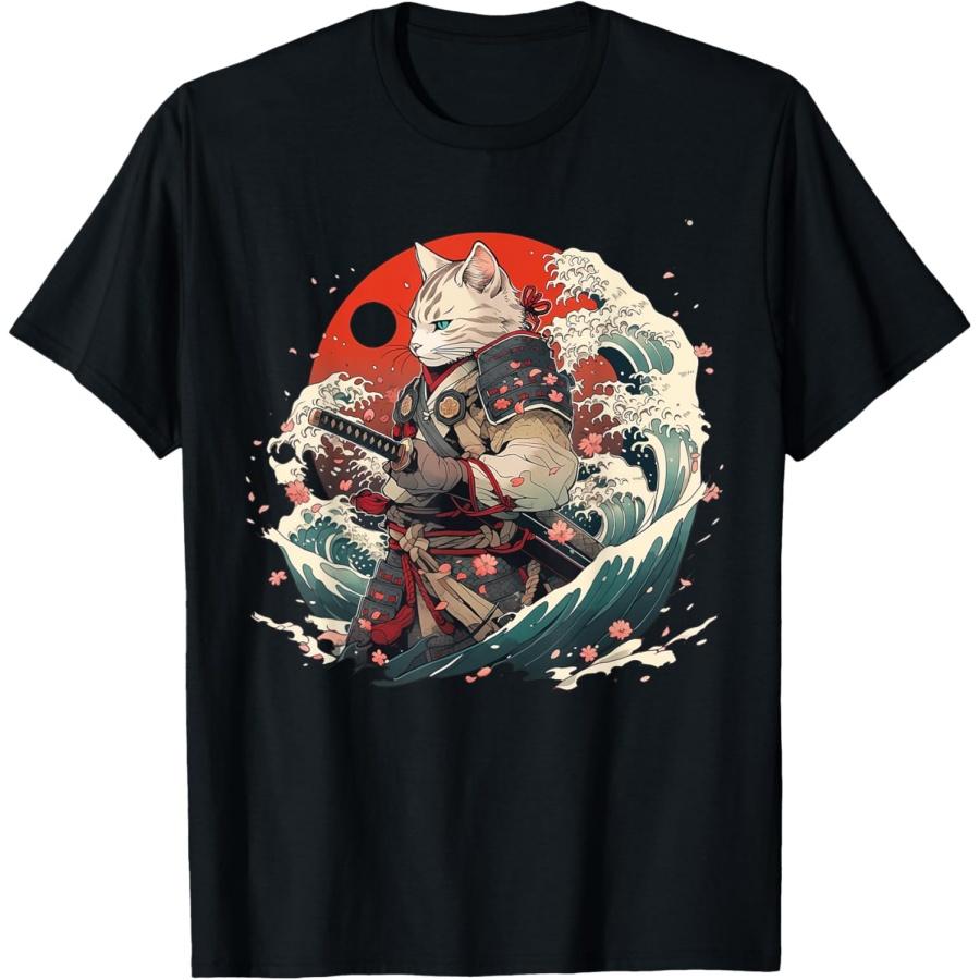 Japanese Samurai Cat Tattoo, vintage Ninja Cat T-Shirt for Men Women Kids S