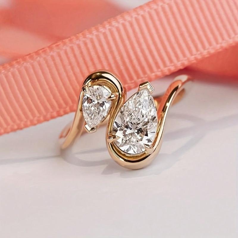 Fashionable Classic Sparkling Zircon Inlaid Women's Ring, Personalized and Trendy Daily Party Jewelry Gift