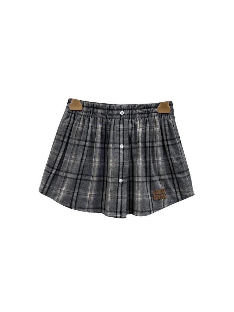 Miu Style Plaid Mini Skirt: Elastic Waist, Single-Breasted, Autumn/Winter Collection