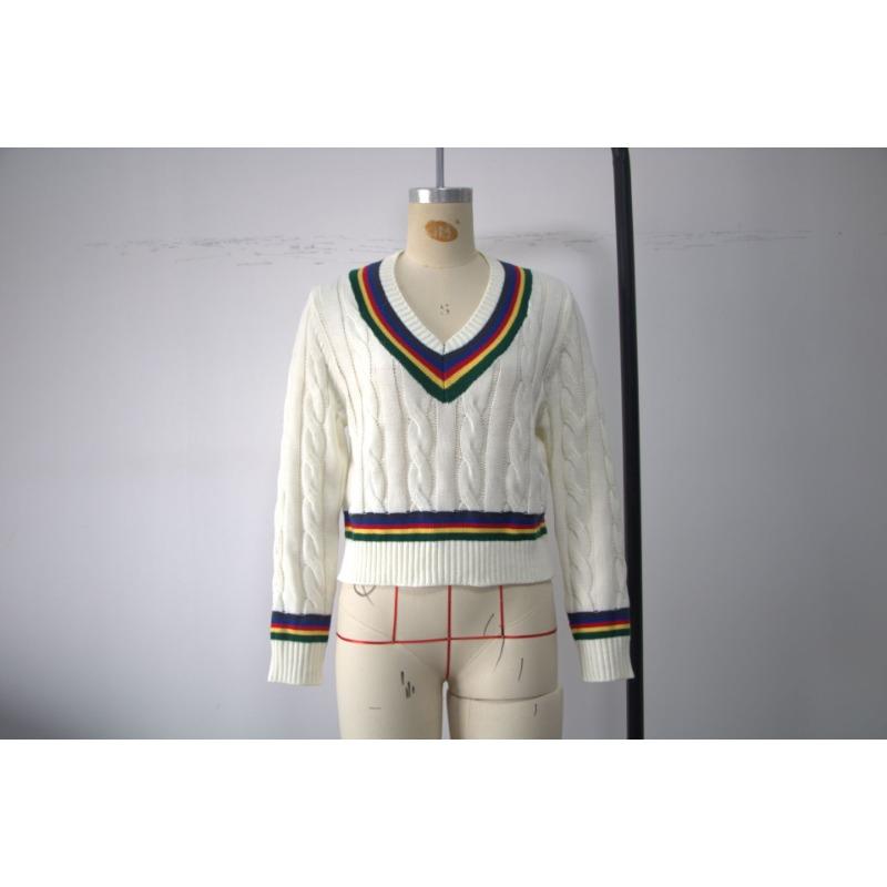 Maglione Pullover da Donna a Righe con Scollo a V Moda Versatile