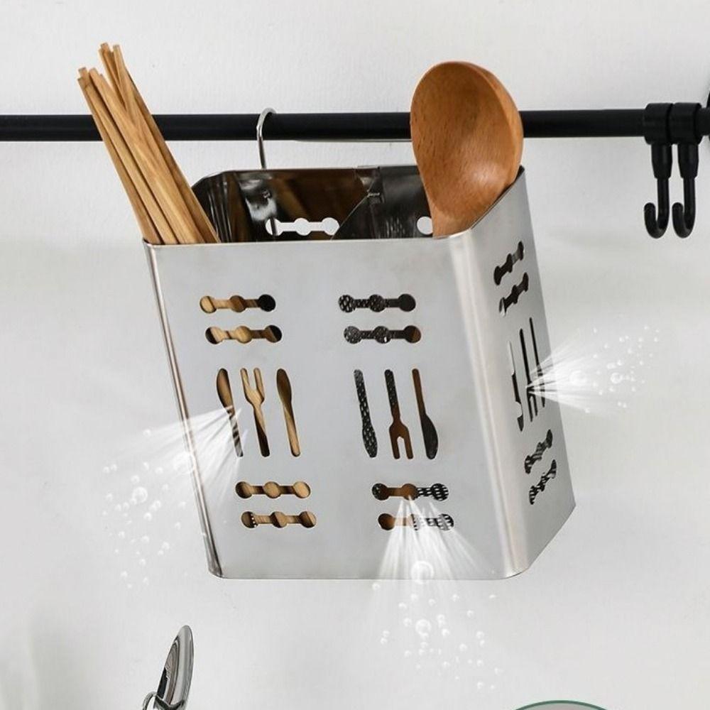 2 Divided Compartments Stainless Steel Chopsticks Rack Rust-proof Utensil Holder  Household