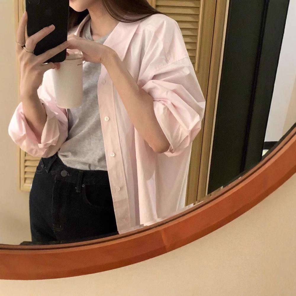 Korean Style Light Pink Women's Shirt with Turn-Down Collar - Fashionable, Age-Reducing, Perfect for Spring