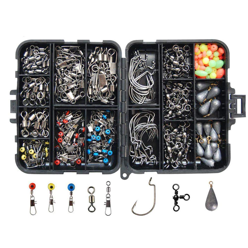 zmart Fishing Hooks and Accessories Includes Jig Sinker Fishing and Swivels for Bass Soft Worm Offset Split Snap Barbless Treble Hook Assist and