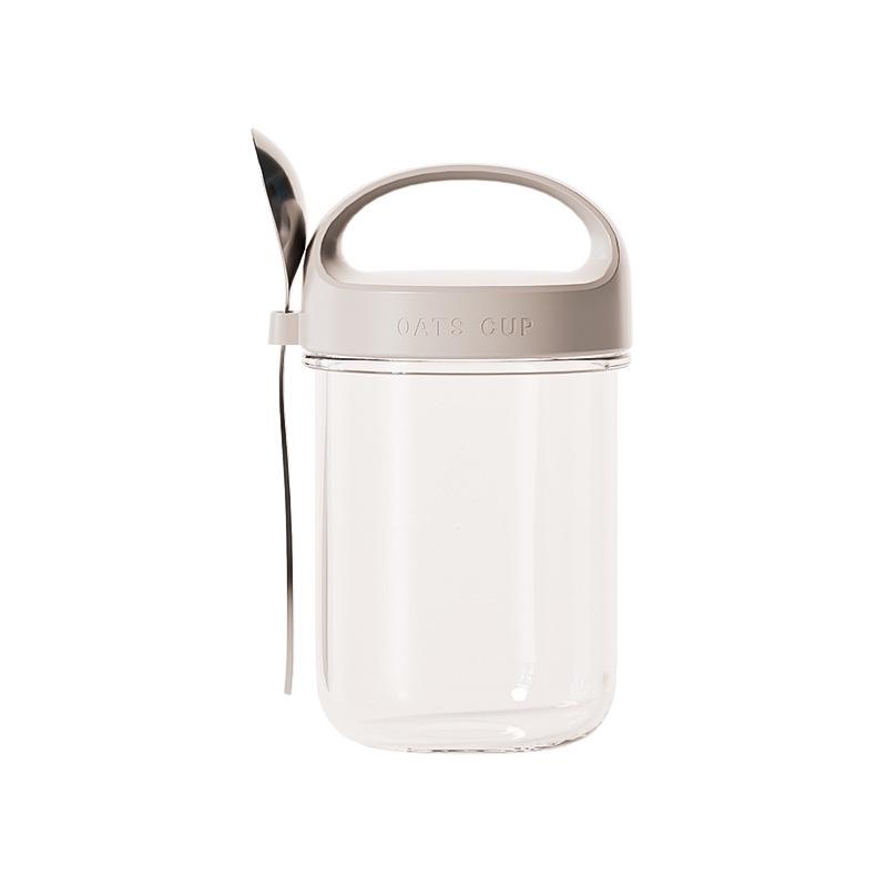 Breakfast Cup: 430ml Sealed Overnight Yogurt, Oats & Salad Jar with Spoon, Portable Glass for Milk Tea