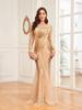 Elegante Vestido de Festa Longo de Manga Comprida Ajustado Cauda de Peixe para Madrinha