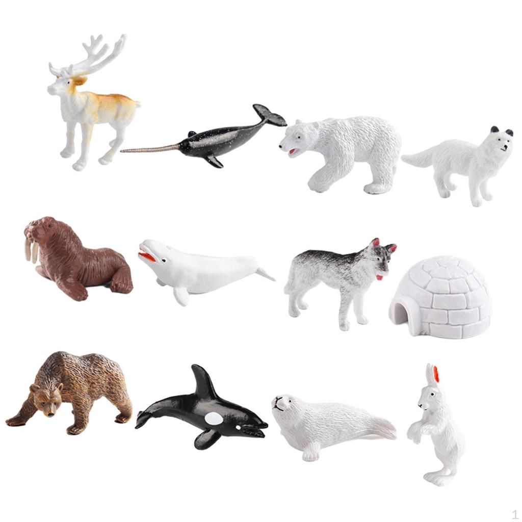 12x Arctic Animal Figures Toy Development Playset Valentines Day Gifts for Kids Holiday