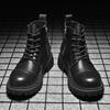 Martin Boots Men's Side Zipper Autumn and Winter Fashion Trendy Men's Cowhide Medium-top Short Boots Thick-soled Tooling Boots High-top Leather Shoes