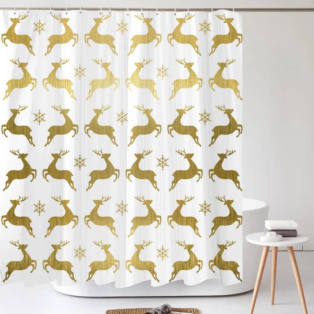 Christmas Shower Curtain Santa Claus Winter Christmas Tree Polyester Colorful Bath Curtain Home Bathroom Decor Curtain With Hook