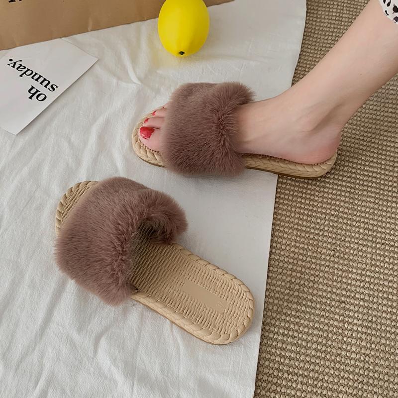 Fashion 3-Style Cross band mink fur slippers women cozy flat winter plush ladies shoes velvet pantuflas 2025 knitted furry slides 35-40