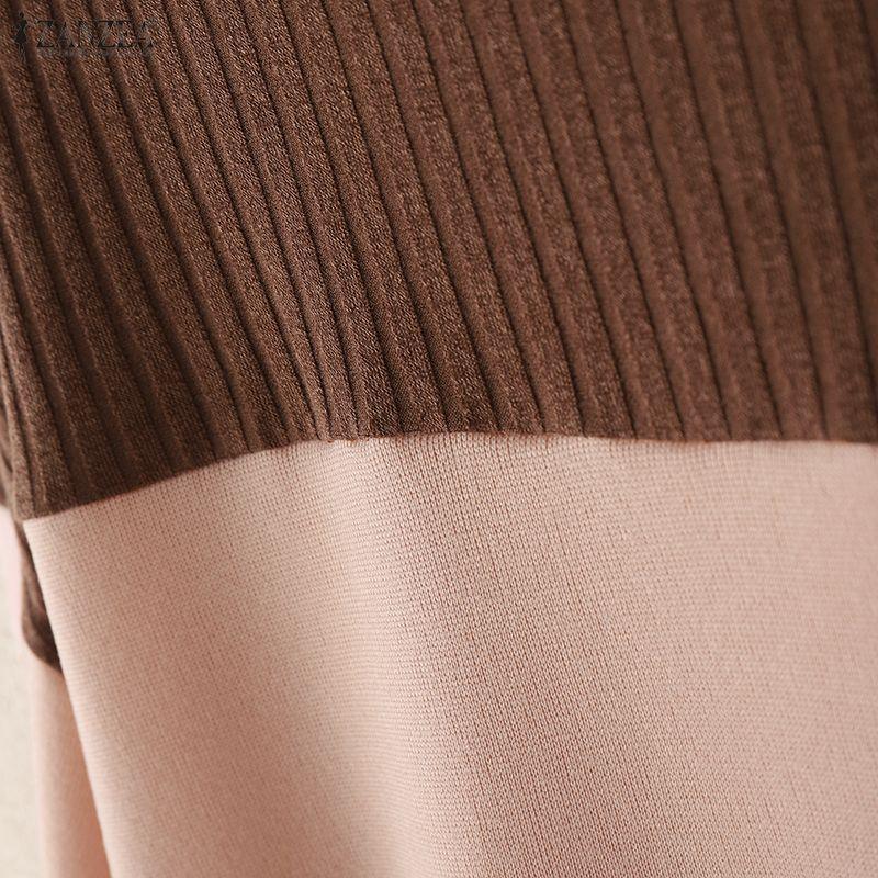 ZANZEA Women Casual Round Neck Loose Long Sleeve Patchwork Blouse