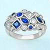 Luxury Vintage Rings for Women with Deep Blue/White Cubic Zirconia  Novel Design Lady's Finger-rings Retro Party Jewelry