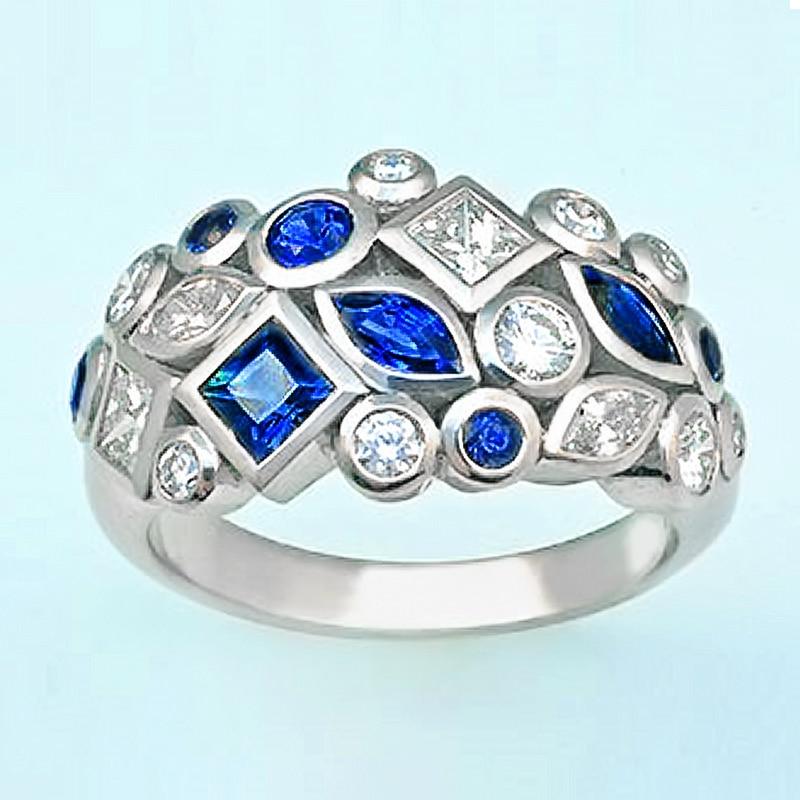 Luxury Vintage Rings for Women with Deep Blue/White Cubic Zirconia  Novel Design Lady's Finger-rings Retro Party Jewelry
