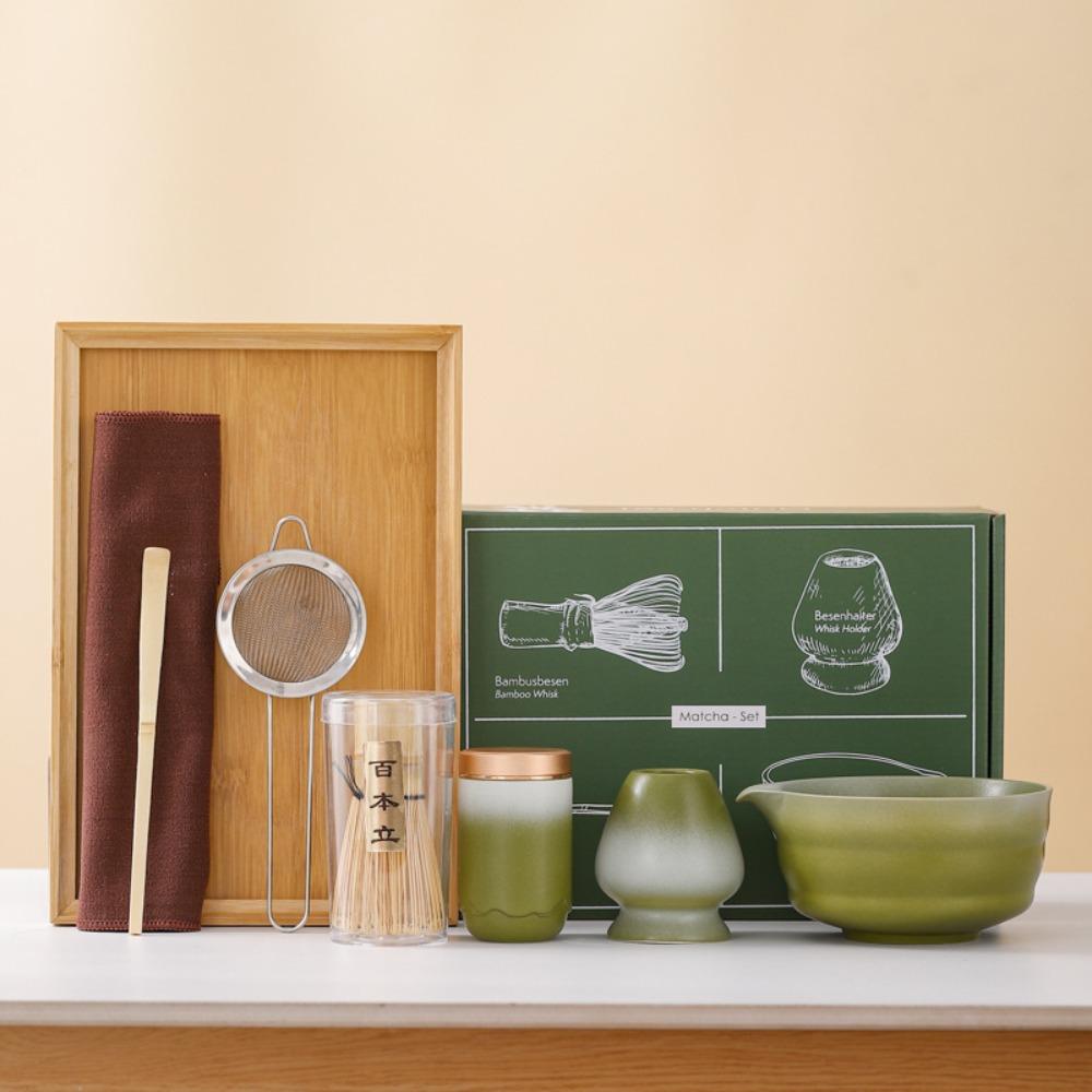 

Matcha Bowl Japanese Matcha Tea Set Ceramic Bamboo Matcha Making Kit Matcha Whisk Set Tea Lovers зелений