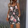 Womens Sleeveless Spaghetti Strap Romper Retro Floral Print Pocket Short Jumpsuit