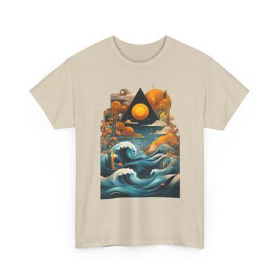 Ozean Sonnenaufgang Japanische Kunst T-Shirt | Künstlerische Strand-Vibes Naturfreund Lässiges Hemd