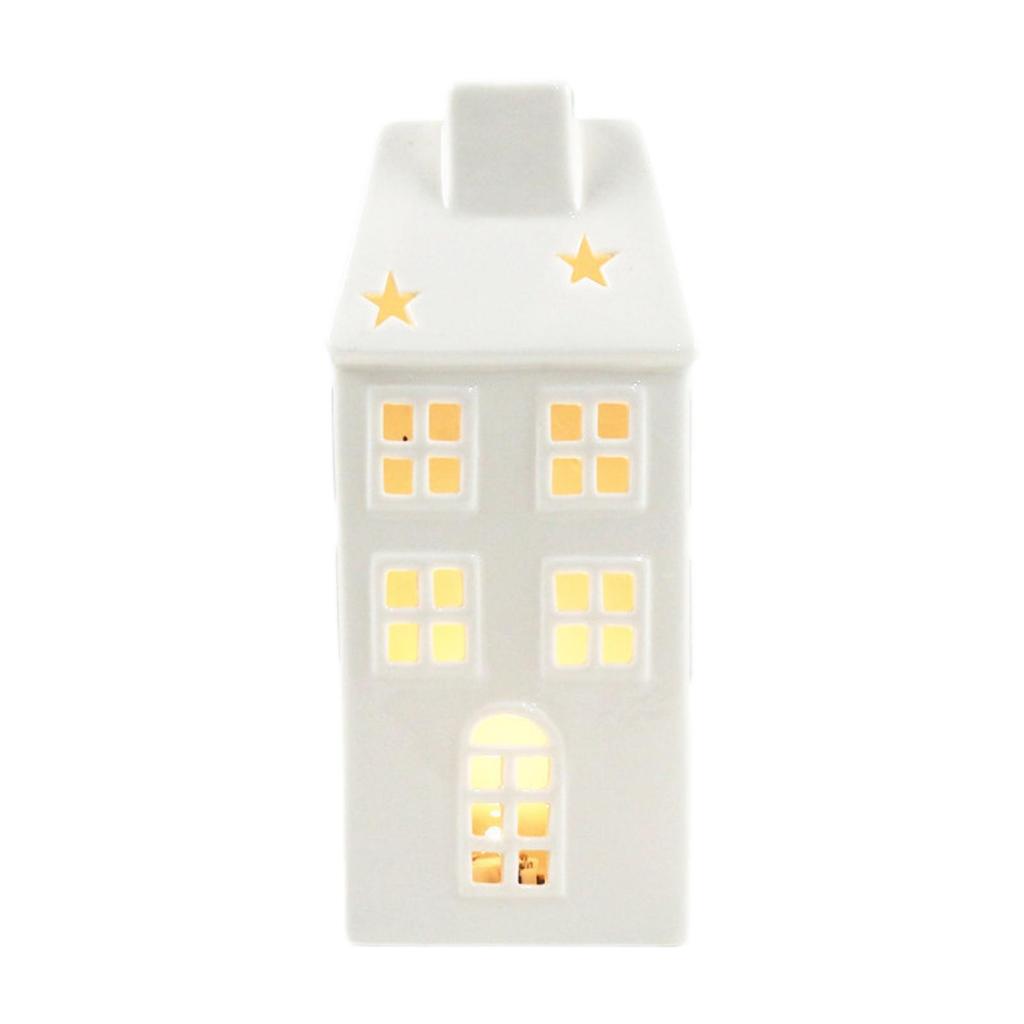 Ceramic Christmas Home Decorations Lighted Christmas House Figurine with Light Xmas Crafts Creative LED Hollow House