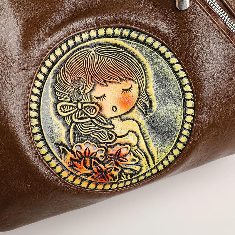 Damentasche Schulter Umhängetasche Mittelalterliche Tasche Große Kapazität Geschnitzte Muttertasche