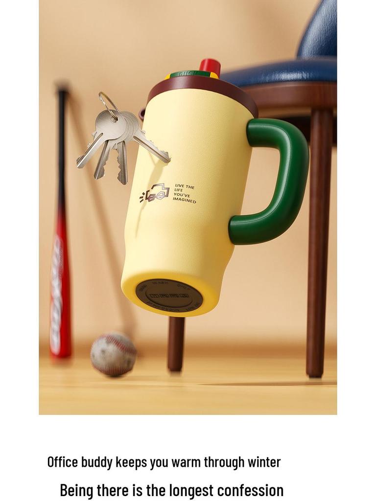 Izolowany kubek Overlord ze stali nierdzewnej z uchwytem i słomką - Duża pojemność, idealny do użytku na zewnątrz i w samochodzie.