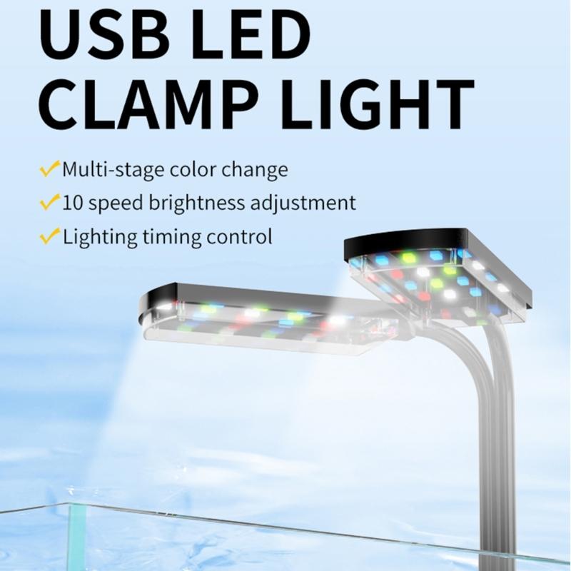 Adjust Brightness LED Fishtanks Light with Double Head USB Clip On Lamp for Small Aquariums Fishtanks Lighting Tool