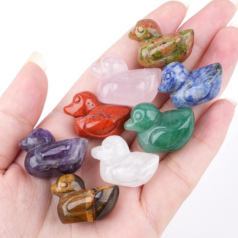 1Pc Natural Stone Hand Carved Mini Duck Figurine 17-20×25-28mm Polished Crystal Little Duck Statue Reiki Healing Mini Desk Terrarium Decor Craft Gift