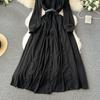 Frauen Spitze Chiffon Patchwork Urlaub Strandkleid Schwarz Lange Maxi Big Swing Plissee Kleider