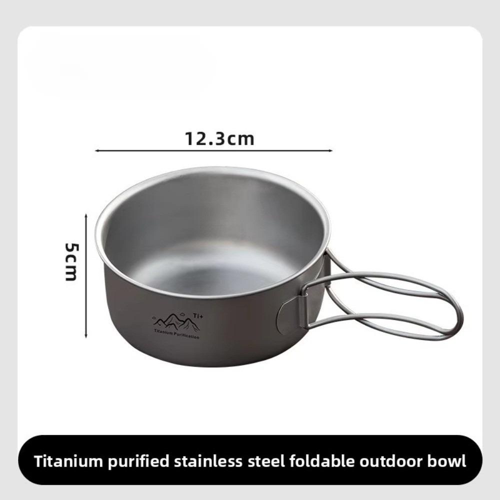 Foldable Handle Instant Noodle Bowl Titanium Cooking Bowl Portable Camping Pot  Cooking Utensils