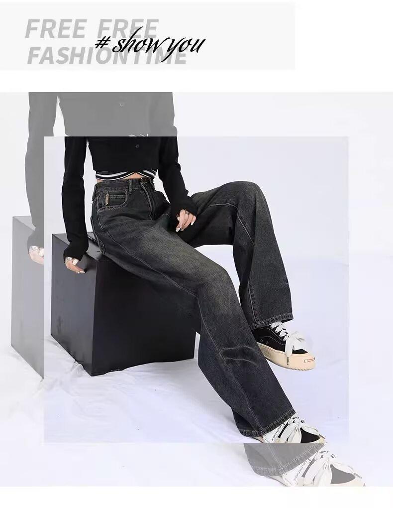Women's Plus Size Dark Washed Wide-Leg Jeans with Zipper - Retro Style for Spring and Autumn