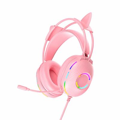 Gaming Headsets with Microphone  Noise Canceling Wired Headphones with Cartoon Cats Ear 7.1 Surround Sound Over Ear Earphones for PC