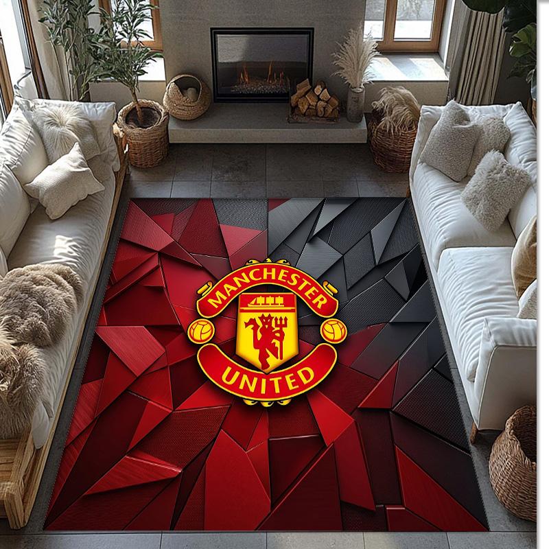Tappeto in Flanella Stampato Manchester United Antiscivolo Morbido Poliestere Tappeto per Pavimento Tappetino Decorativo per Interni per Camera da Letto Soggiorno Divano