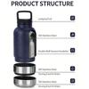 3-in-1 Insulated Dogs Travel Bottles Stainless Steel Pet Water Dispenser with 2 Detachable Bowls for Walking Travel Camping