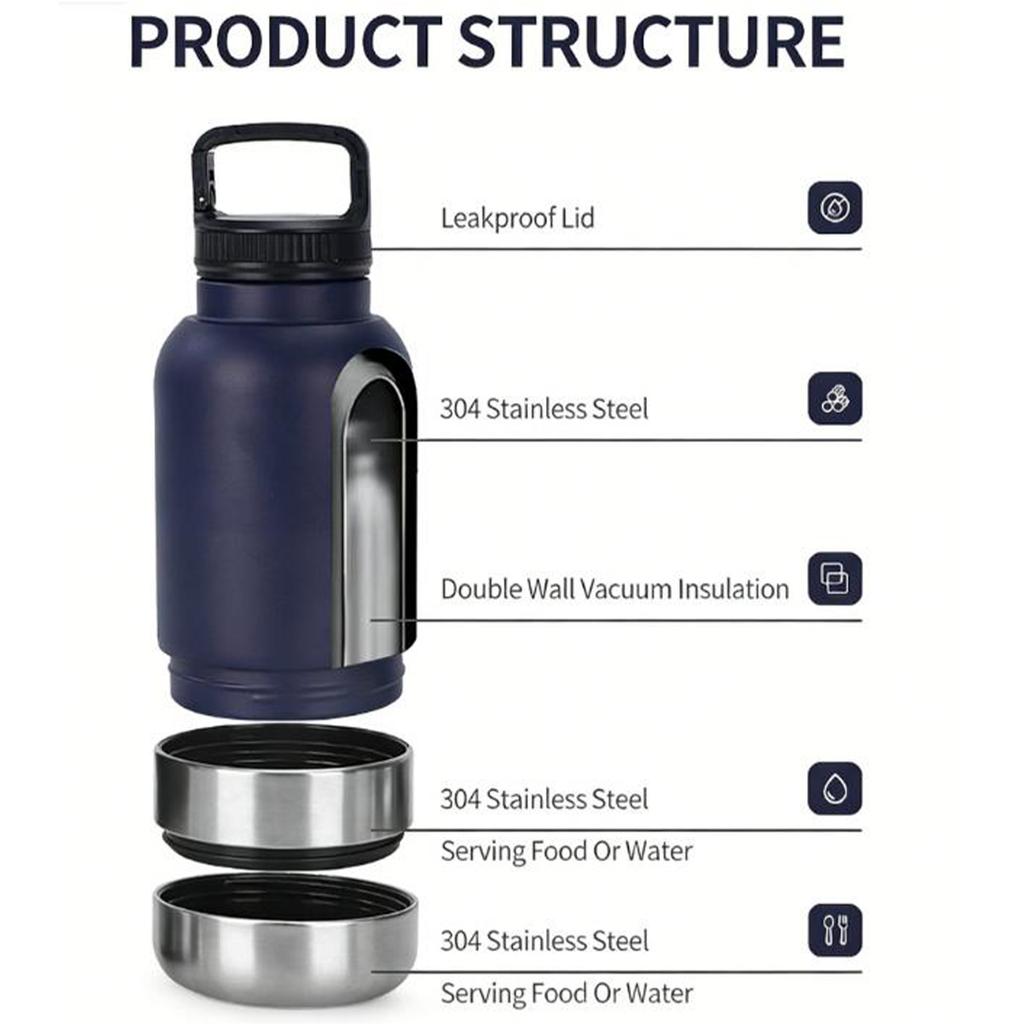3-in-1 Insulated Dogs Travel Bottles Stainless Steel Pet Water Dispenser with 2 Detachable Bowls for Walking Travel Camping
