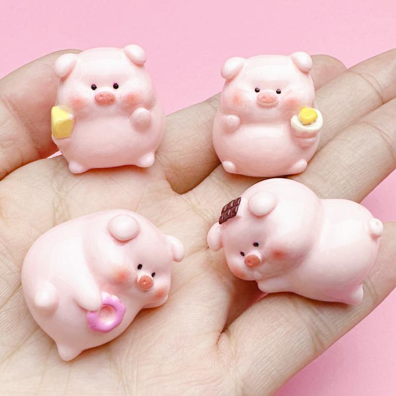 Cute Mini Cartoon Piggy Ornaments Resin Pink Pig Computer Desktop Home Decoration Office Garden Car Decor Accessories Gift